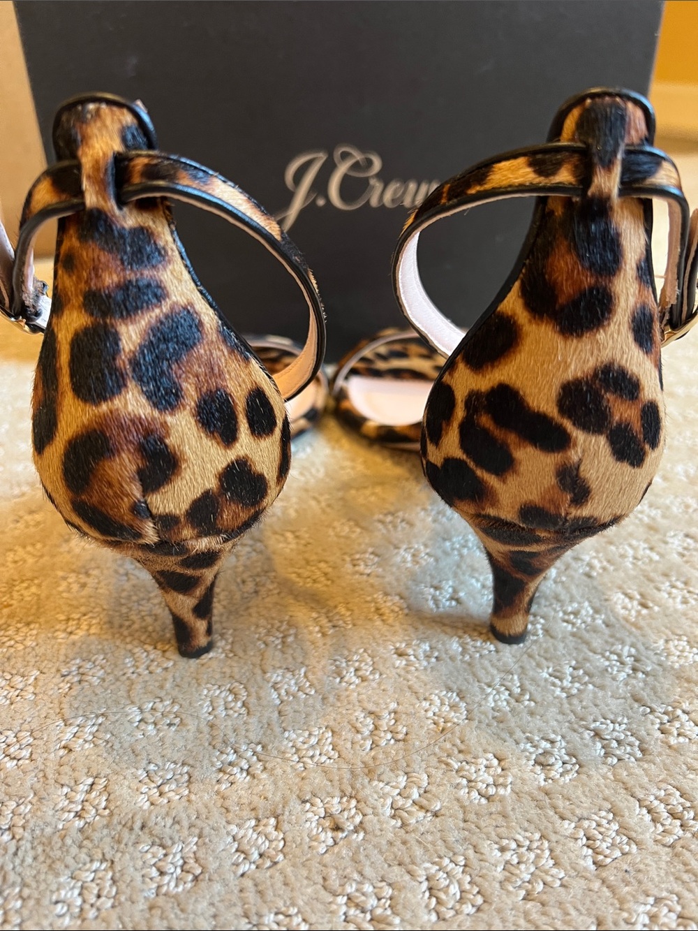 J. Crew Leopard Print Calfhair Ankle Strap  Kitten Heels - Picture 4 of 8